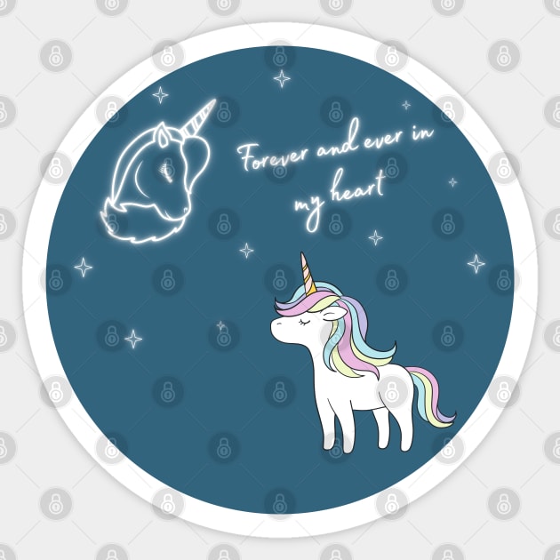 Unicorn raised to heaven, forever in my heart Sticker by RomArte